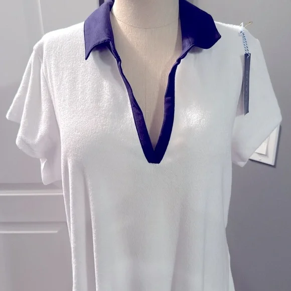 Renwick Golf Dress White Terry XL Navy Collar Women’s NWT V Neck - Picture 5 of 10